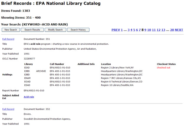 Screen shot of results displayed as a bibliography