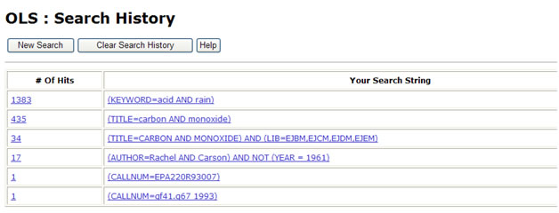 Screen shot displaying all searches for a particular user session