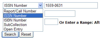 Screen shot of a search for ISSN number