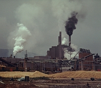 Photo showing how smokestack air emissions may become nonpoint source inputs to surface waters.