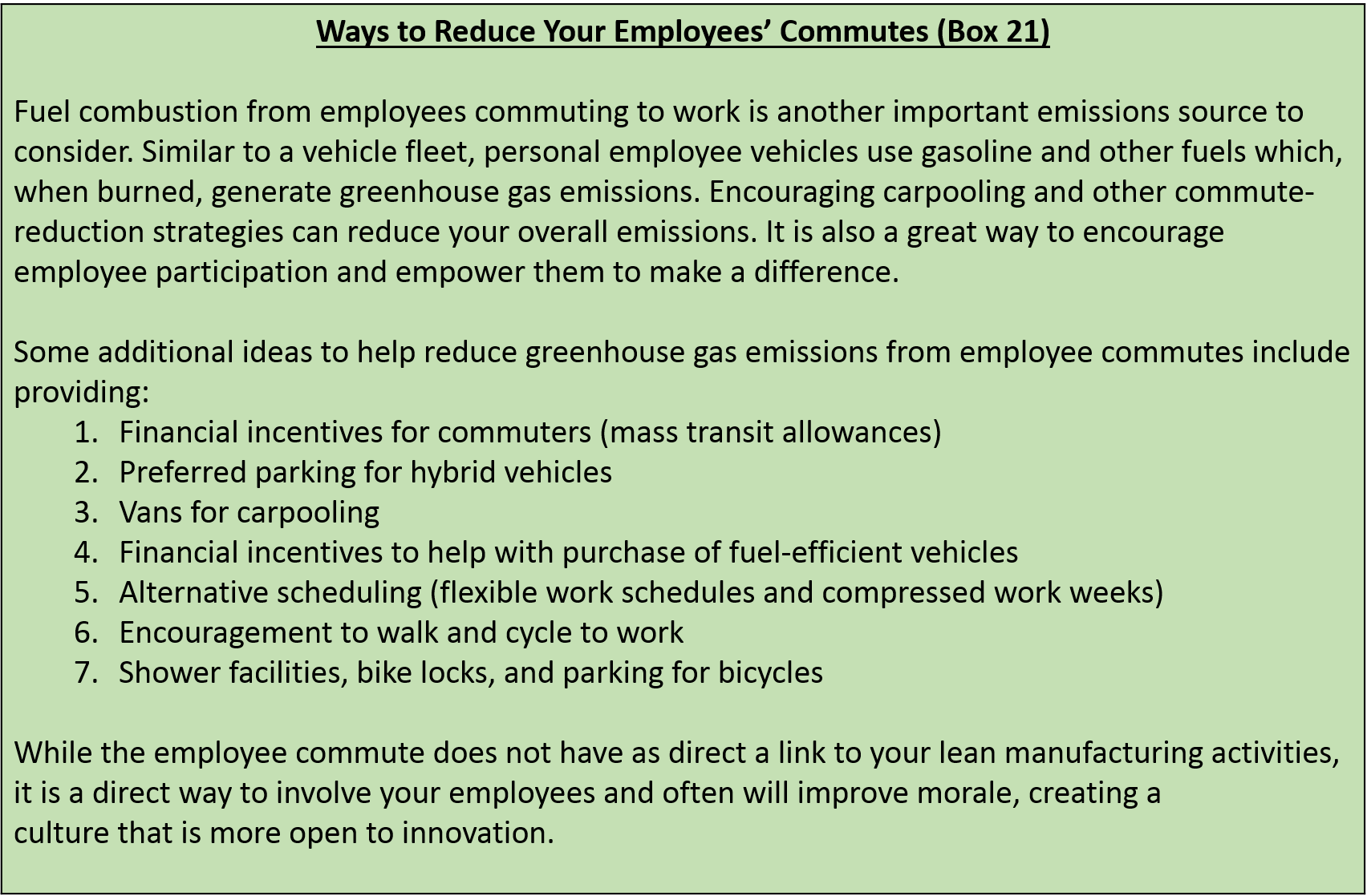 Ways to Reduce Your Employees&rsquo; Commutes (Box 21) 
