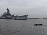 Paddling past the Battleship New Jersey in Camden