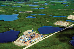 Aerial photograph of hydraulic fracturing well sites near Williston, North Dakota. Image &copy;J Henry Fair / Flights provided by LightHawk 