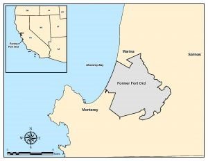 Map of the location of the former Fort Ord Army Base near Monterey Bay