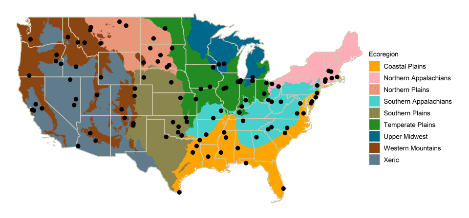 Survey of Reservoir Greenhouse gas Emissions main sampling sites, 2022