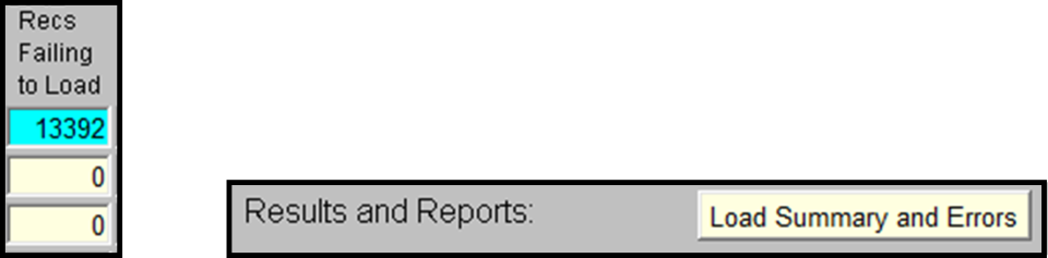 Screen capture of the failed records column and the summary report button