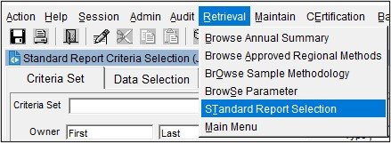 screenshot highlighting how to access the standard reports in AQS