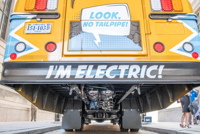 Back of an electric school bus