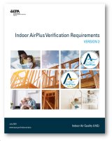 Cover of the Indoor AirPlus V2 with Mother reading to child, new logos, grandparents sitting on couch, boys jumping on bunkbed, and frame of new home under construction.