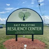 Sign for the East Palestine Resiliency Center, operated by the Columbiana County Mental Health and Recovery Services Board. 